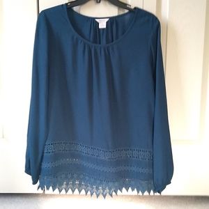 Ariat Woman's Pullover Teal Blue Sz Small Lace Trim Top